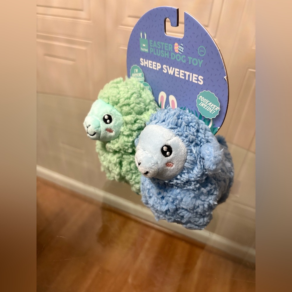 FuzzYard Set Of 2,Sheep 6” Sweeties Plush Dog Toy Set - Green and Blue